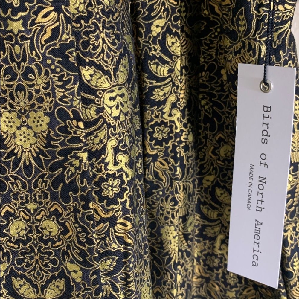 Birds of North America Midi Dress Womens 2X Gold Black Brocade Puff Sleeve New - Picture 7 of 11